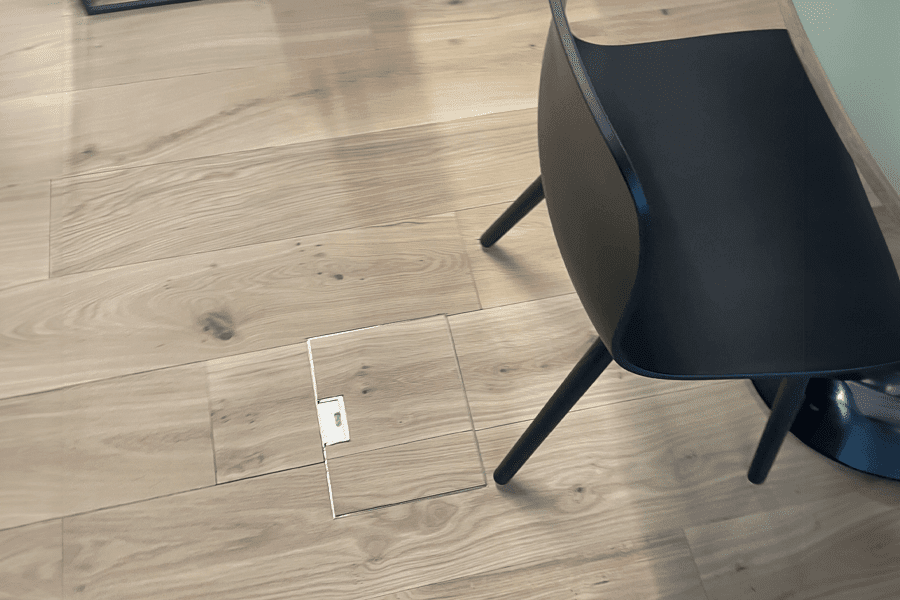 wooden floorbox in an office