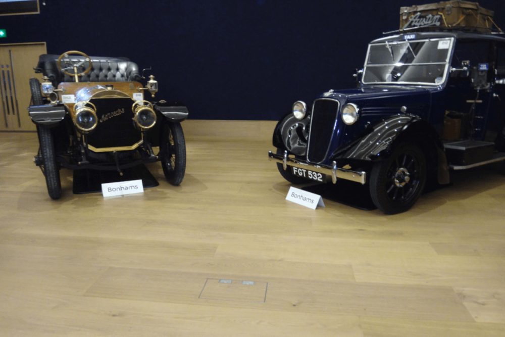 floor box installed at car showroom at bonhams