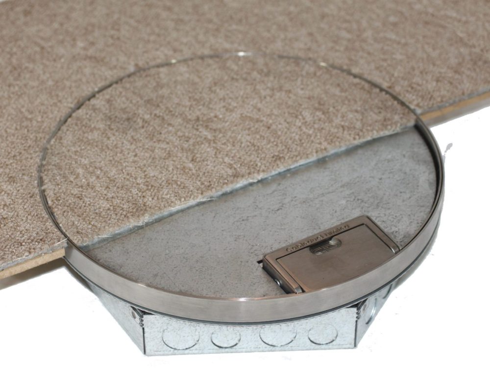 close up retro fit carpet floor box