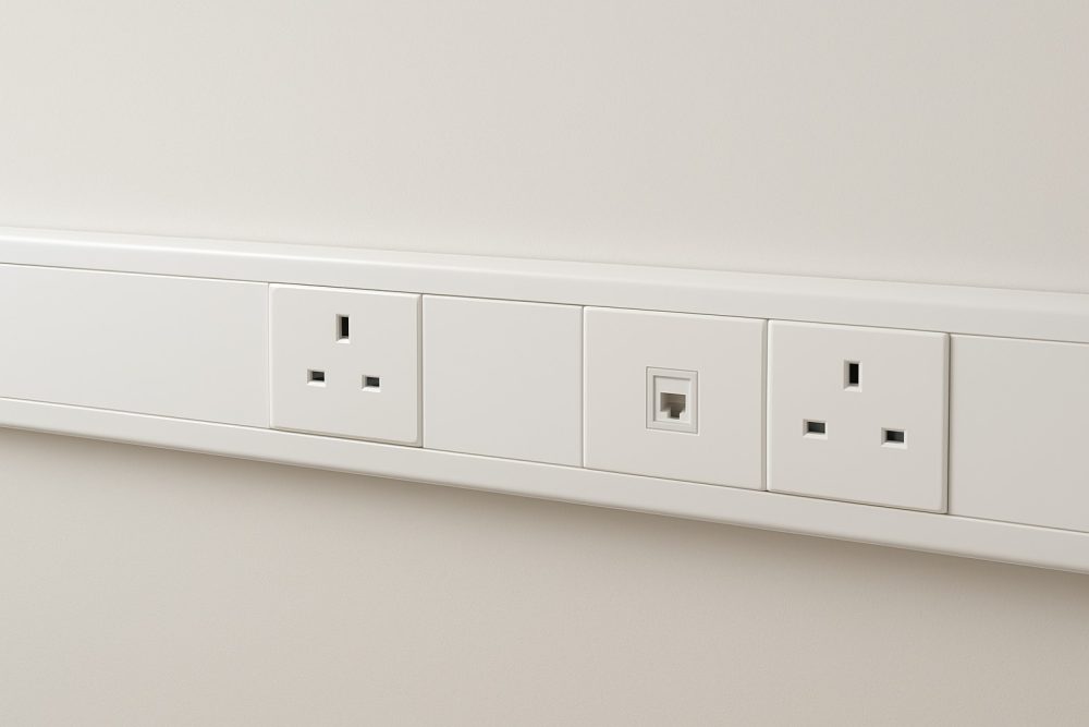 placeholder image of dado trunking with dual sockets in office